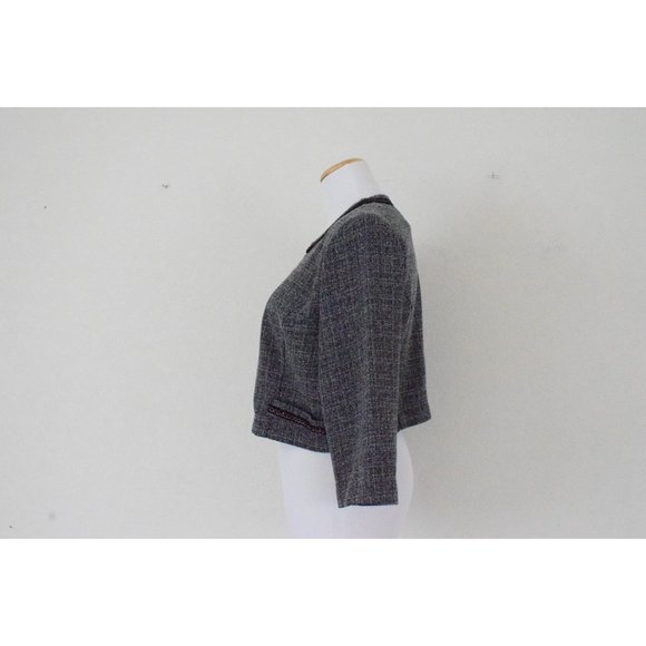 Vintage Micro Plaid Crop Jacket | 80s polyester jacket size 10 - Picture 3 of 10